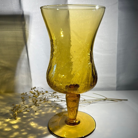 Vintage Mid Century Modern Blown Crackle Glass Bell Footed Vase W/Pontil Mark - Picture 2 of 10